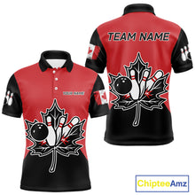 Load image into Gallery viewer, Black and Red maple leaf Mens bowling shirts Custom Canadian Flag bowling team  jerseys, bowlers gifts NQS9992