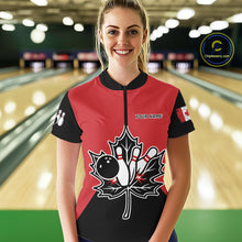 Load image into Gallery viewer, Black and Red maple leaf Women bowling shirts Custom Canadian Flag bowling team  jersey, bowlers gifts NQS9992