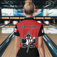 Load image into Gallery viewer, Black and Red maple leaf Women bowling shirts Custom Canadian Flag bowling team  jersey, bowlers gifts NQS9992