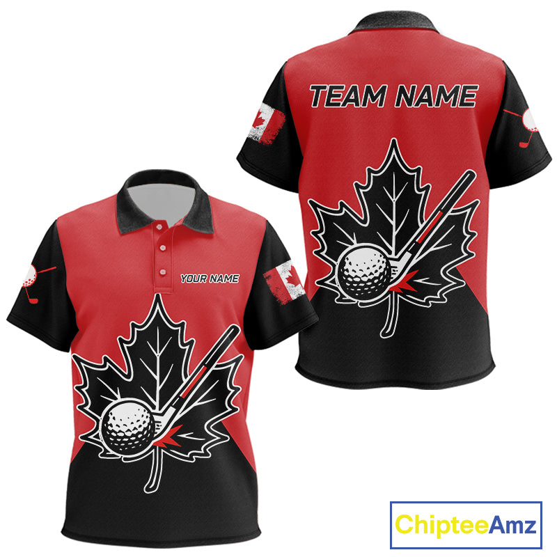 Black and Red maple leaf Kid golf polo shirts custom patriotic Canadian Flag Kid golf attire NQS9993