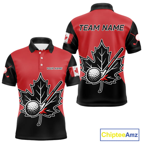 Black and Red maple leaf Mens golf polo shirts custom patriotic Canadian Flag golf attire for mens NQS9993