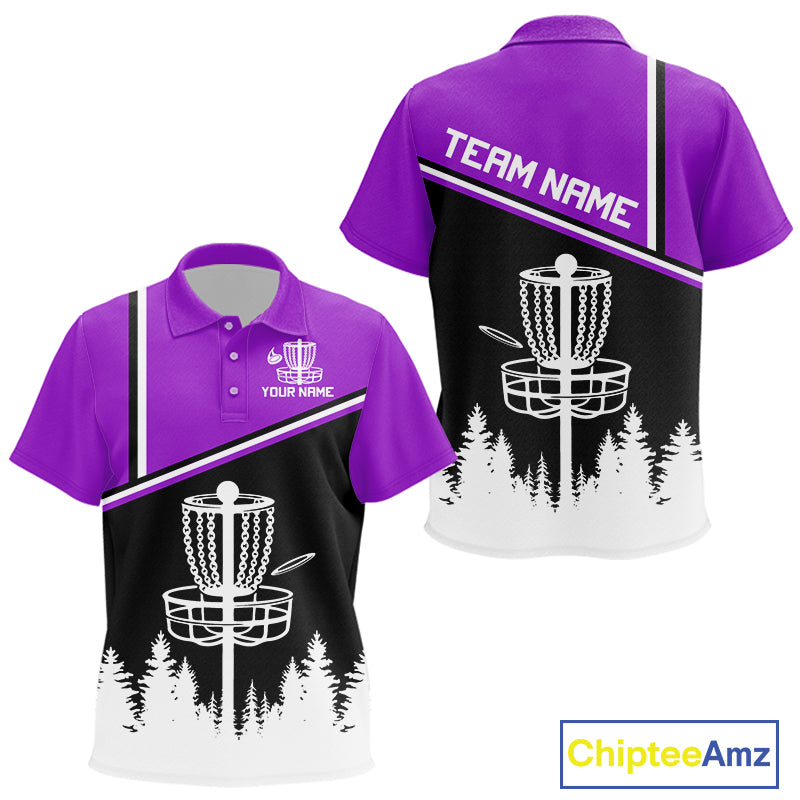 Black, White and Purple Disc Golf basket Kid Disc golf polo shirts Custom team disc golf jersey NQS9996