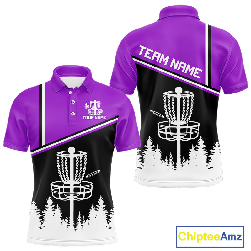 Black, White and Purple Disc Golf basket Mens Disc golf polo shirts Custom team disc golf jerseys NQS9996