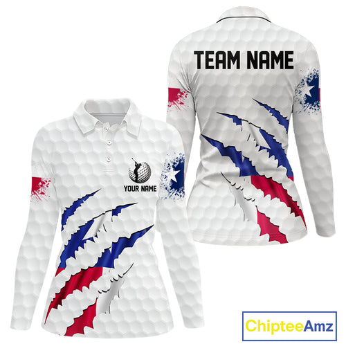 Personalized Texas Flag Women golf polo shirts, Custom Patriotic Golf Team Shirts For ladies NQS10156