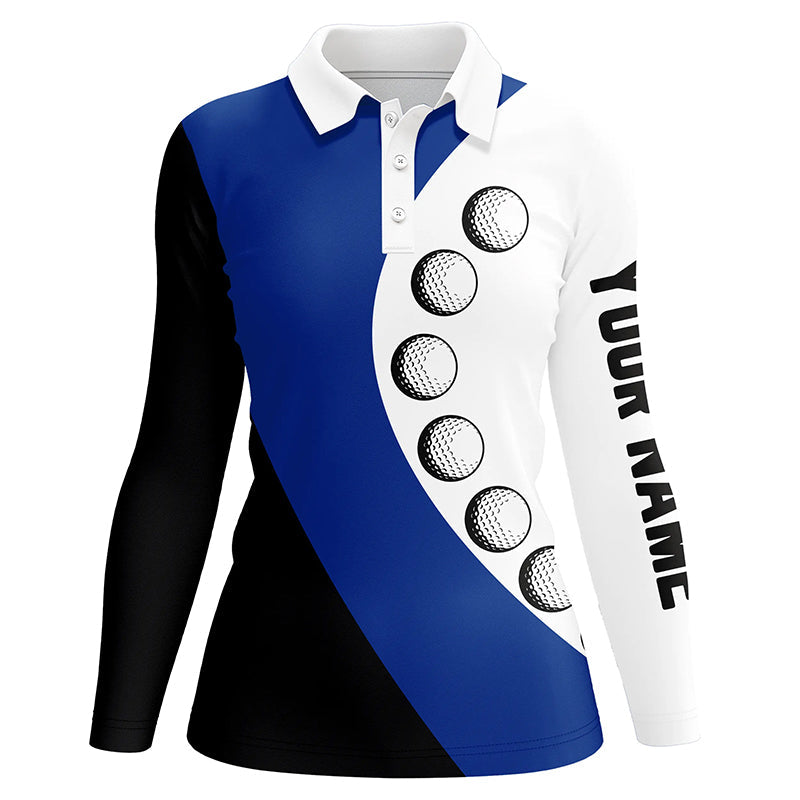 Black and white golf ball Womens golf polo shirts custom ladies golf top, gifts for golfer | Blue NQS8092