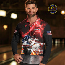 Load image into Gallery viewer, Red Lightning thunder storm American Flag Bowling Shirts For Men Custom Bowling Team League Jerseys NQS10290