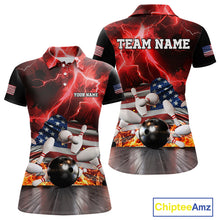 Load image into Gallery viewer, Red Lightning thunder storm American Flag Bowling Shirts For Women Custom Bowling Team League Jerseys NQS10290