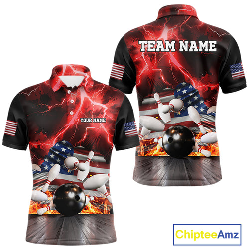 Red Lightning thunder storm American Flag Bowling Shirts For Men Custom Bowling Team League Jerseys NQS10290