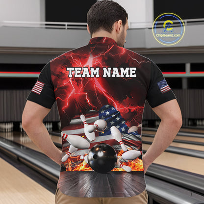Red Lightning thunder storm American Flag Bowling Shirts For Men Custom Bowling Team League Jerseys NQS10290