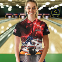 Load image into Gallery viewer, Red Lightning thunder storm American Flag Bowling Shirts For Women Custom Bowling Team League Jerseys NQS10290
