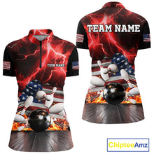Load image into Gallery viewer, Red Lightning thunder storm American Flag Bowling Shirts For Women Custom Bowling Team League Jerseys NQS10290
