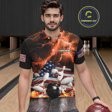 Load image into Gallery viewer, Orange Lightning thunder storm American Flag Bowling Shirt For Men Custom Bowling Team League Jerseys NQS10291