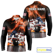 Load image into Gallery viewer, Orange Lightning thunder storm American Flag Bowling Shirt For Men Custom Bowling Team League Jerseys NQS10291