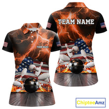 Load image into Gallery viewer, Orange Lightning thunder American Flag Bowling Shirt For Women Custom Bowling Team League Jersey NQS10291