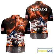 Load image into Gallery viewer, Orange Lightning thunder storm American Flag Bowling Shirt For Men Custom Bowling Team League Jerseys NQS10291