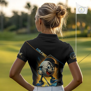 Funny Golf Ball Women golf polo shirts custom name black golf shirt, best team golf shirts NQS10292