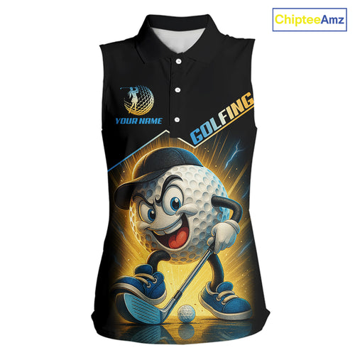Funny Golf Ball Women Sleeveless Polo Shirt custom name black golf shirt, best team golf shirts NQS10292