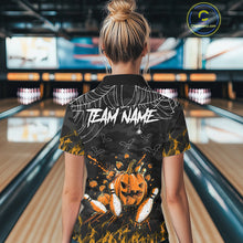 Load image into Gallery viewer, Black Bowling Camo Orange flame Skull Custom Halloween Bowling Shirts For Women, Bowling Team Jerseys NQS10705