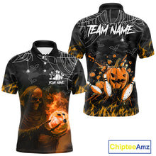 Load image into Gallery viewer, Black Bowling Camo Orange flame Skull Custom Halloween Bowling Shirts For Men, Bowling Team Jerseys NQS10705