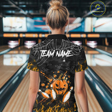 Load image into Gallery viewer, Black Bowling Camo Orange flame Skull Custom Halloween Bowling Shirts For Women, Bowling Team Jerseys NQS10705