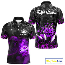 Load image into Gallery viewer, Black Bowling Camo Purple flame Skull Custom Halloween Bowling Shirts For Men, Bowling Team Jerseys NQS10706
