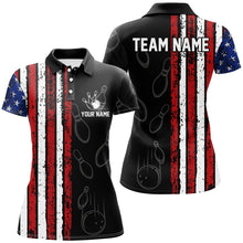 Load image into Gallery viewer, Black Camo American Flag Bowling Polo, 1/4 Zip shirts for Women custom Patriotic Team Bowling Jerseys NQS8760