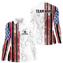 Load image into Gallery viewer, White Camo American Flag Bowling Polo, 1/4 Zip shirts for Women custom Patriotic Team Bowling Jerseys NQS8761