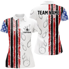 Load image into Gallery viewer, White Camo American Flag Bowling Polo, 1/4 Zip shirts for Women custom Patriotic Team Bowling Jerseys NQS8761