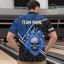 Load image into Gallery viewer, Black and Blue Flame Skull tribal pattern camo Bowling Shirts for Men Custom Bowling Team Jersey NQS10916