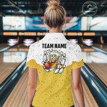 Load image into Gallery viewer, Custom White And Yellow Funny Beer Bowling Women Polo, Quarter Zip Shirts, Beer Glass Bowling Jersey NQS10918