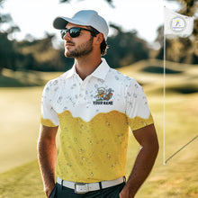 Load image into Gallery viewer, Custom White And Yellow Funny Beer Golf Polo Shirts For Men, Funny Beer Glass Mens Golf Outfit NQS10919