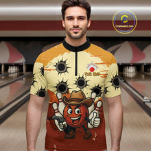 Load image into Gallery viewer, Funny Bowling Cowboy gun Mens bowling polo, Quarter zip shirts Custom bowling team outfit jersey NQS10920