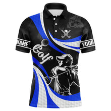 Load image into Gallery viewer, Black and White Mens golf polo shirts custom mens golf top, best golf gifts | Blue NQS9231
