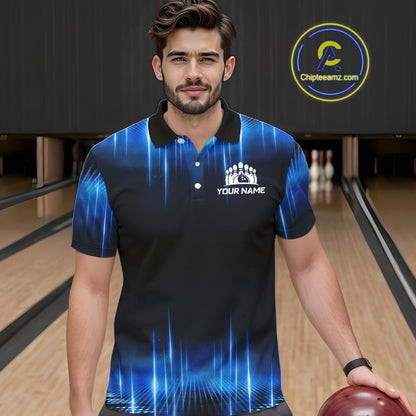 Black and Blue Bowling polo, Quarter zip Shirts for Men Custom Bowling Team jerseys, Gift For Bowler NQS11299
