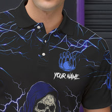 Load image into Gallery viewer, Black and Blue Lightning Thunder Skull reaper Bowling Shirts For Men Custom Bowling Team Jerseys NQS9590
