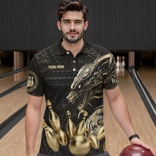Load image into Gallery viewer, Black and Gold Dragon Tribal Bowling Polo, 1/4 Zip Shirts For Men Custom Retro Bowling Team Jerseys NQS9591
