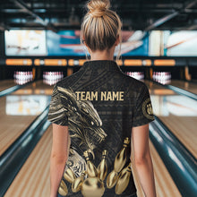 Load image into Gallery viewer, Black and Gold Dragon Tribal Bowling Polo, 1/4 Zip Shirts For Women Custom Retro Bowling Team Jerseys NQS9591