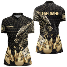 Load image into Gallery viewer, Black and Gold Dragon Tribal Bowling Polo, 1/4 Zip Shirts For Women Custom Retro Bowling Team Jerseys NQS9591