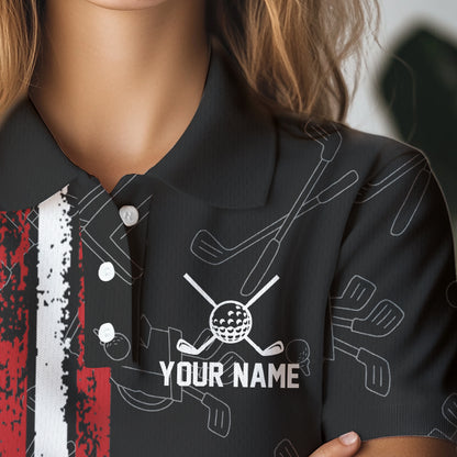 Black Camo American Flag Golf Polo Shirts For Women custom Patriotic golf outfit Team ladies Jerseys NQS9727