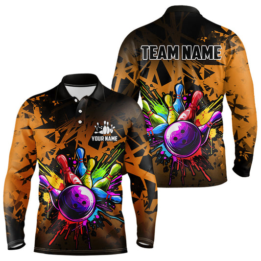 Colorful bowling jerseys Polo, 1/4 Zip Shirt for Men Custom Bowling Team shirts for bowler | Orange NQS9730