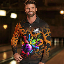 Load image into Gallery viewer, Colorful bowling jerseys Polo, 1/4 Zip Shirt for Men Custom Bowling Team shirts for bowler | Orange NQS9730