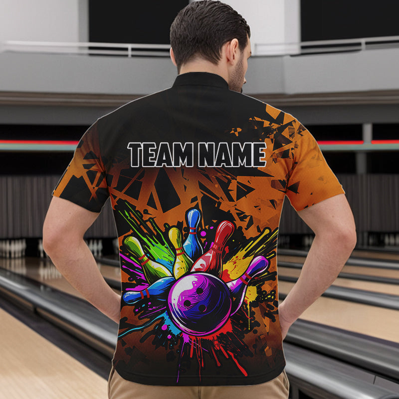 Colorful bowling jerseys Polo, 1/4 Zip Shirt for Men Custom Bowling Team shirts for bowler | Orange NQS9730