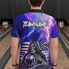 Load image into Gallery viewer, Purple American Flag Lightning Thunder Storm Reaper Bowling Shirt For Men Custom Bowling Team Jersey NQS9732