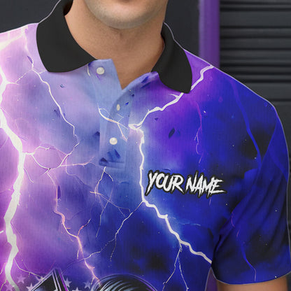 Purple American Flag Lightning Thunder Storm Reaper Bowling Shirt For Men Custom Bowling Team Jersey NQS9732