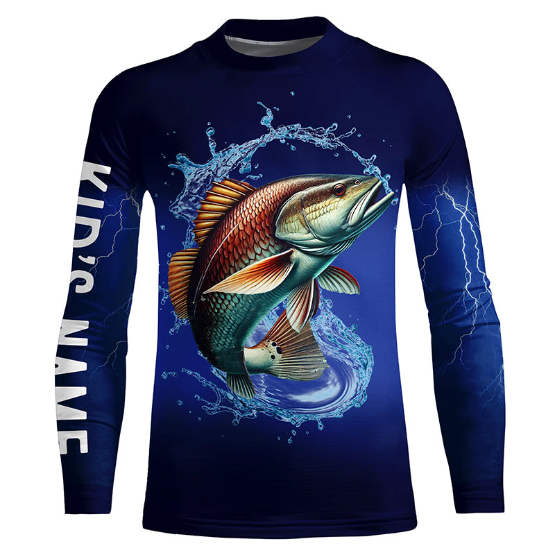 Redfish Puppy Drum Fishing blue lightning  Customized Name Long sleeve Fishing Shirts NQS301