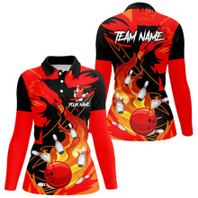 Load image into Gallery viewer, Eagle flame bowling ball and pins custom Womens Bowling Polo Shirts, team bowling jerseys | Red NQS7514