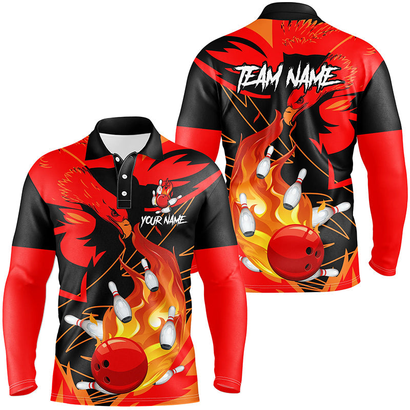 Eagle flame bowling ball and pins custom Men Bowling Polo Shirts, team bowling jerseys | Red NQS7514