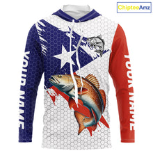 Load image into Gallery viewer, Red, White and Blue Texas Flag Redfish Fishing custom Redfish long sleeves performance fishing shirts NQS10001