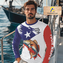 Load image into Gallery viewer, Red, White and Blue Texas Flag Redfish Fishing custom Redfish long sleeves performance fishing shirts NQS10001