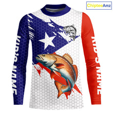 Load image into Gallery viewer, Red, White and Blue Texas Flag Redfish Fishing custom Redfish long sleeves performance fishing shirts NQS10001